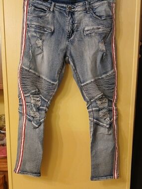 Rue21 Light Blue Skinny Jeans with Red & White Side Stripes